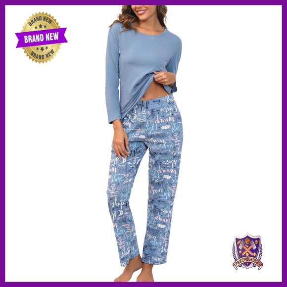 Women's Cotton Long Sleeve Pajama Set with Pockets - Soft & Comfortable